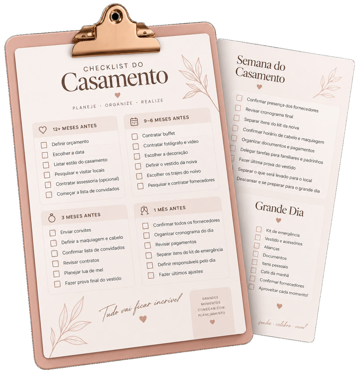 Checklist do casamento com tarefas da semana e do grande dia